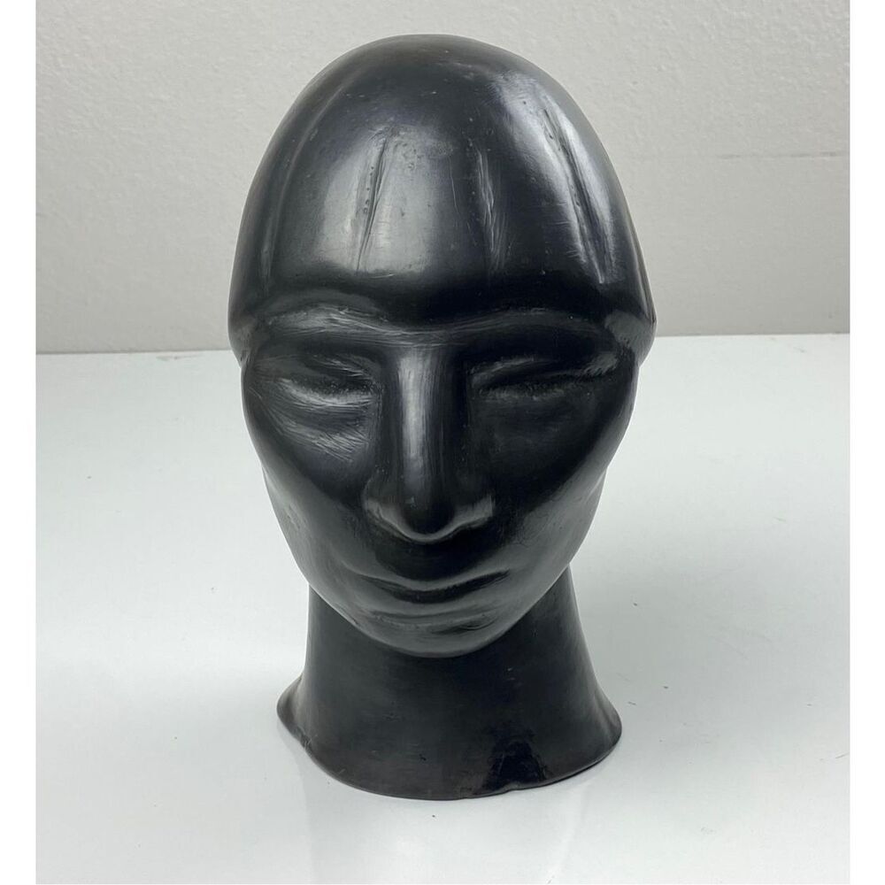 Vtg Oaxaca Black Clay Barro Negro Pottery 10 ½” Male Head Bust Sculpture Mexico